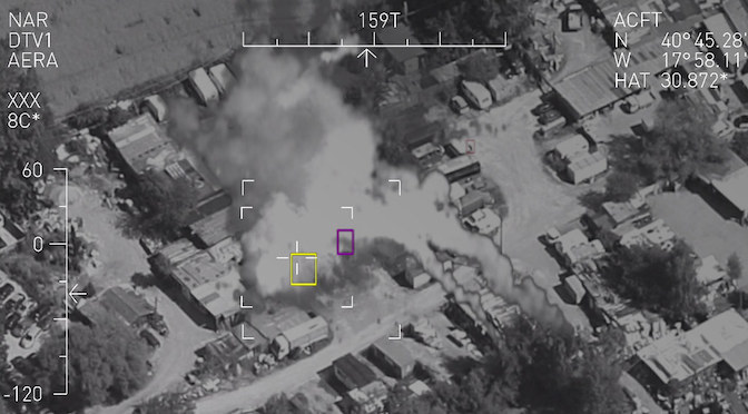 A drone targeted as seen through a camera