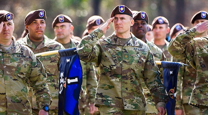 A group of military personnel saluting